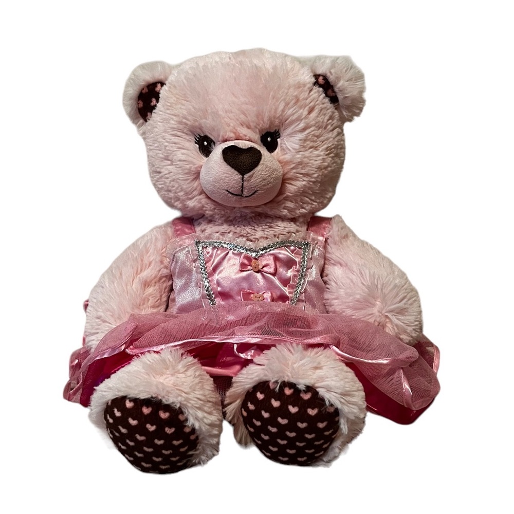 Adorable Build-a-bear pink stuffed bear with tutu and ballet slippers